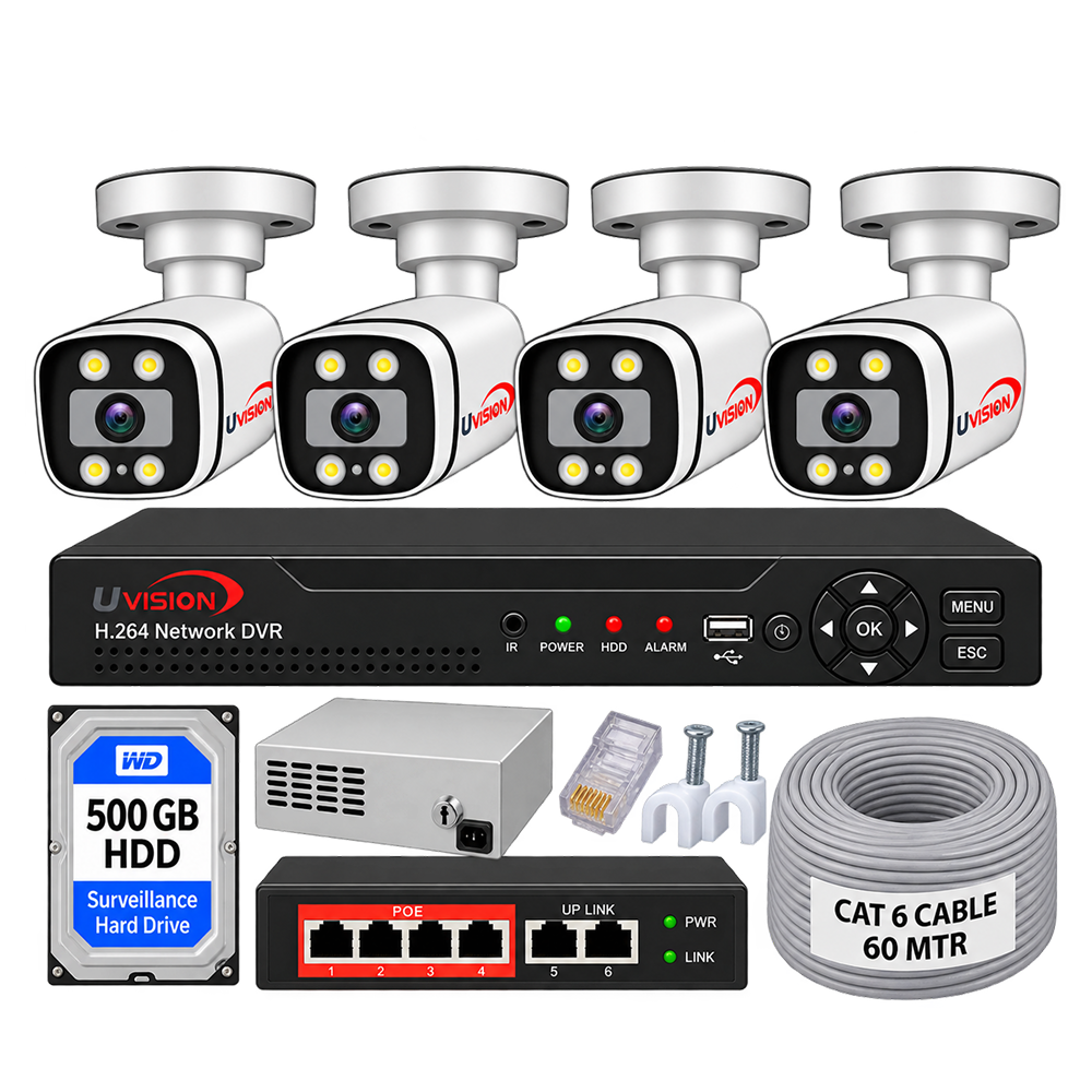 4mp4 Uvision 4MP IP Color With Inbuilt Mic 4 Camera Set - Image 1